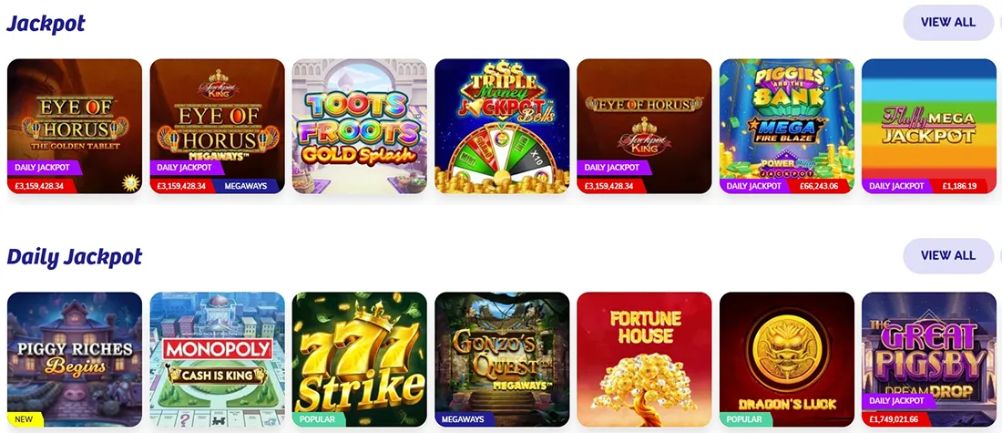 PlayOjo casino jackpot games