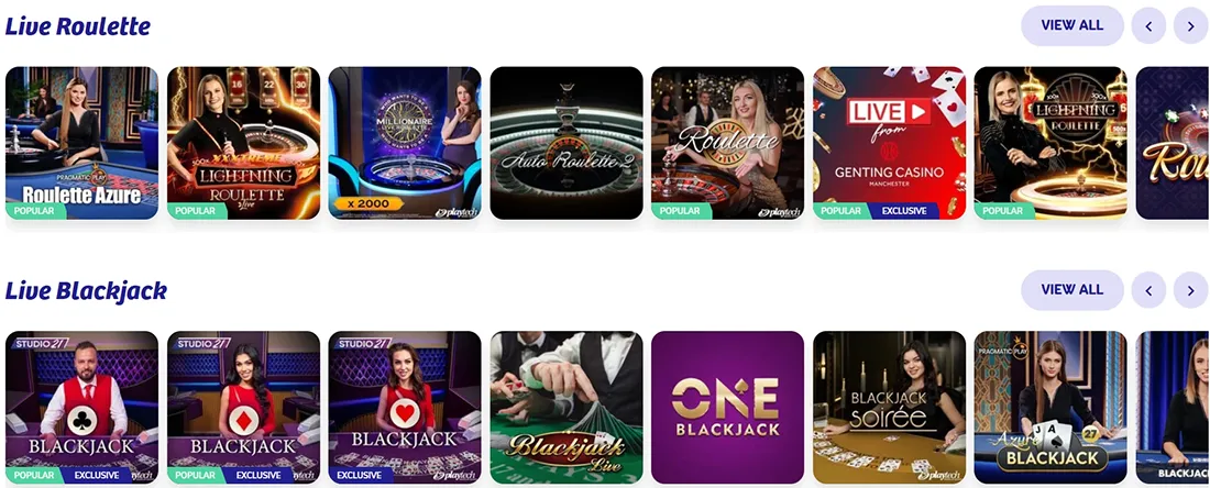PlayOjo casino popular live games